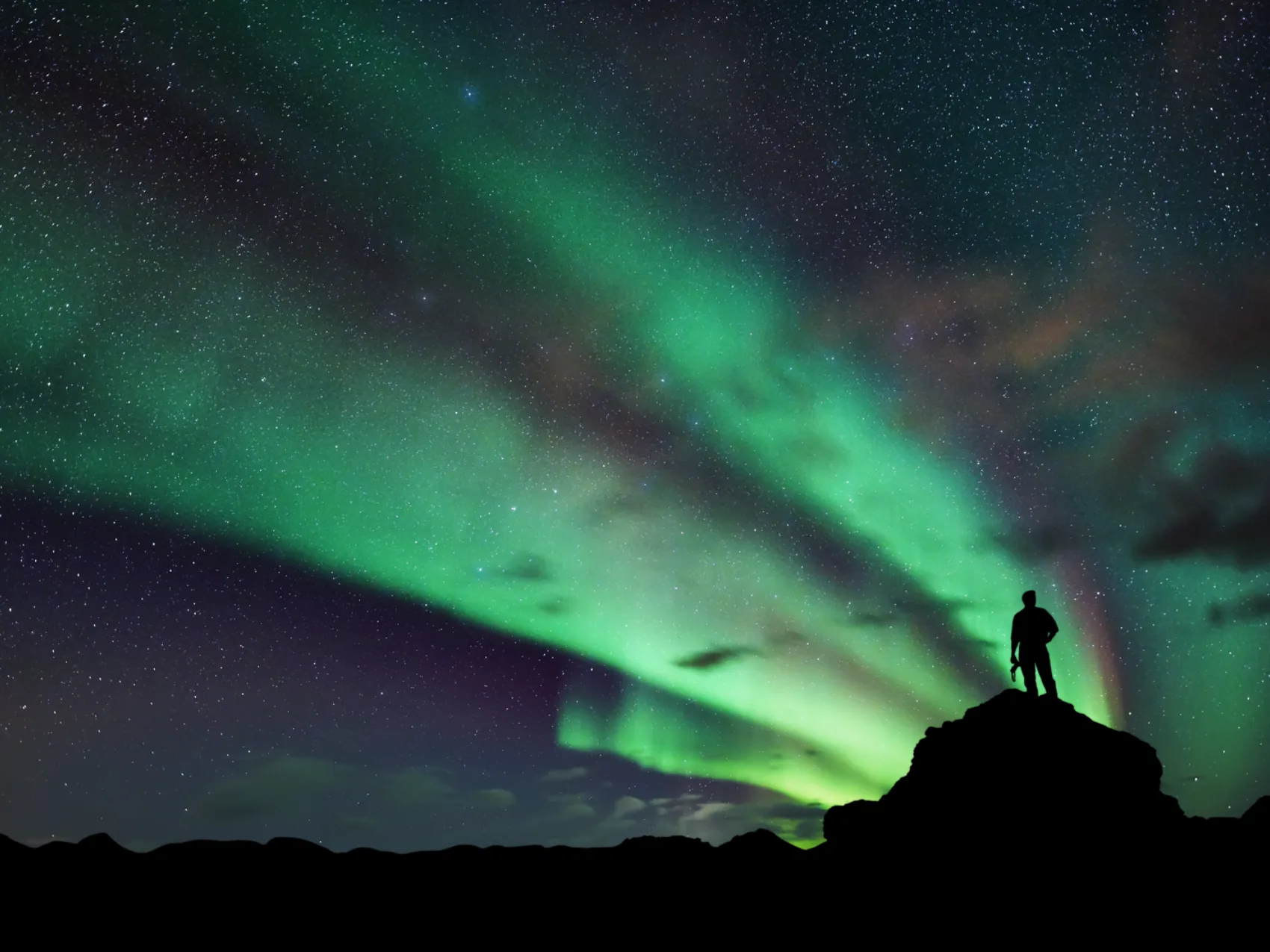 Nordlichter bei Sólheimajökull Gletscher in Island