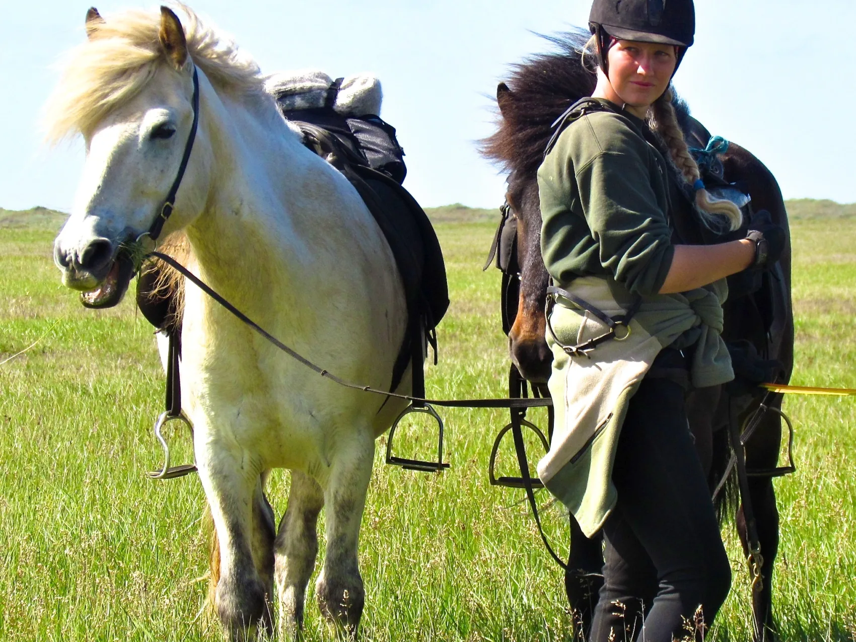 Reittour mit Eldhestar Island - Mann steht vor zwei Pferden
