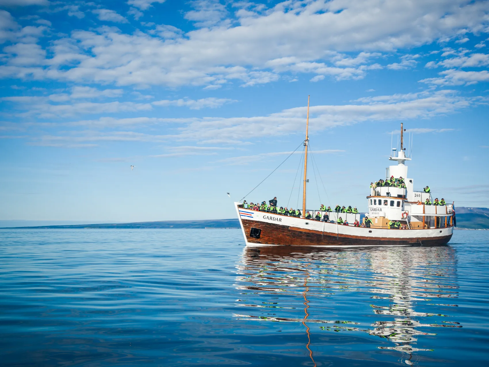 Walbeobachtung Whalewatching Islandreisen Katla Travel Ausflüge Per Boot
Ausflugsboot liegt ruhig im Meer