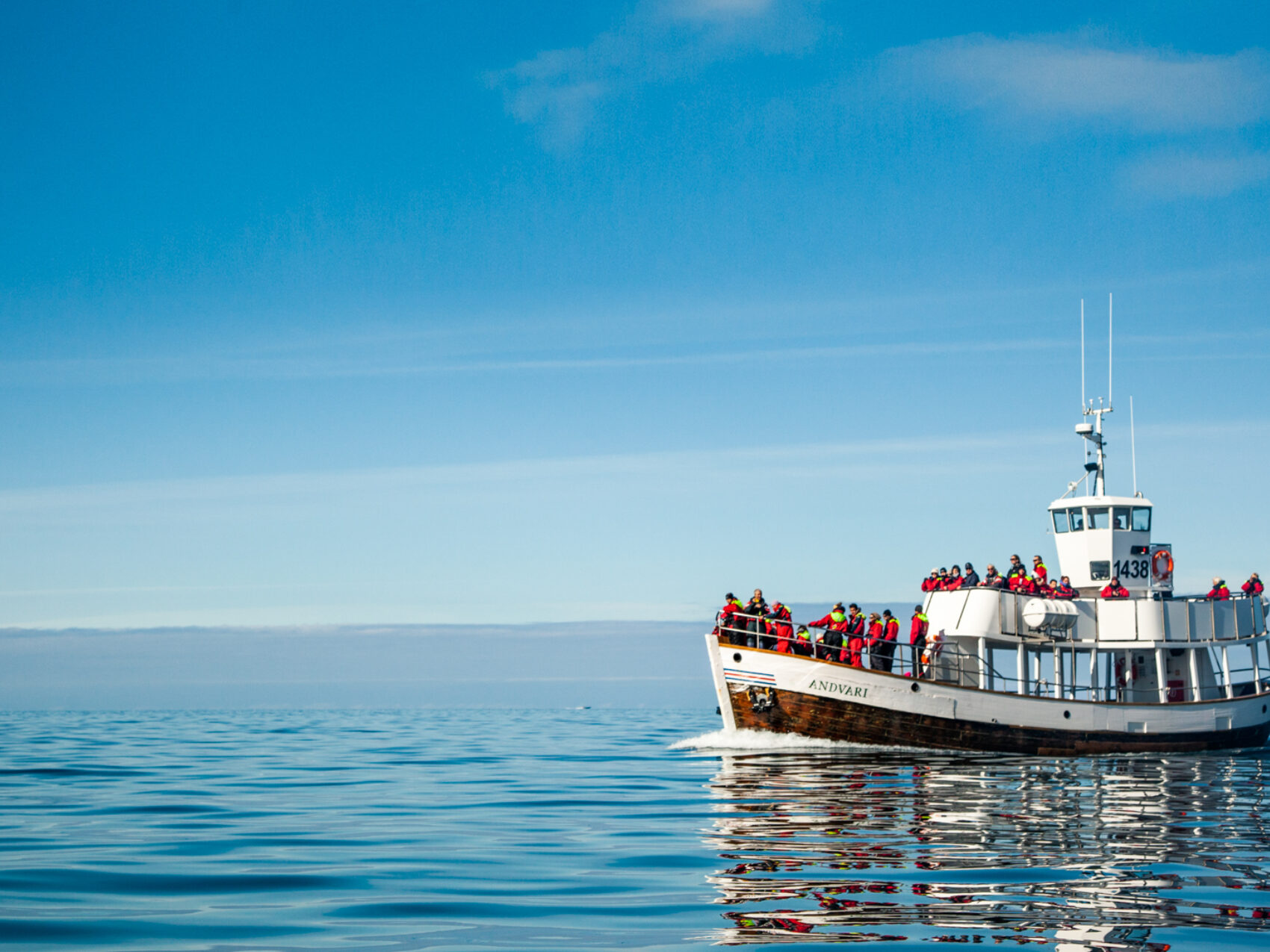 Walbeobachtung Whalewatching Islandreisen Katla Travel Ausflüge Per Boot
Ausflugsboot im Wasser mit vielen Menschen