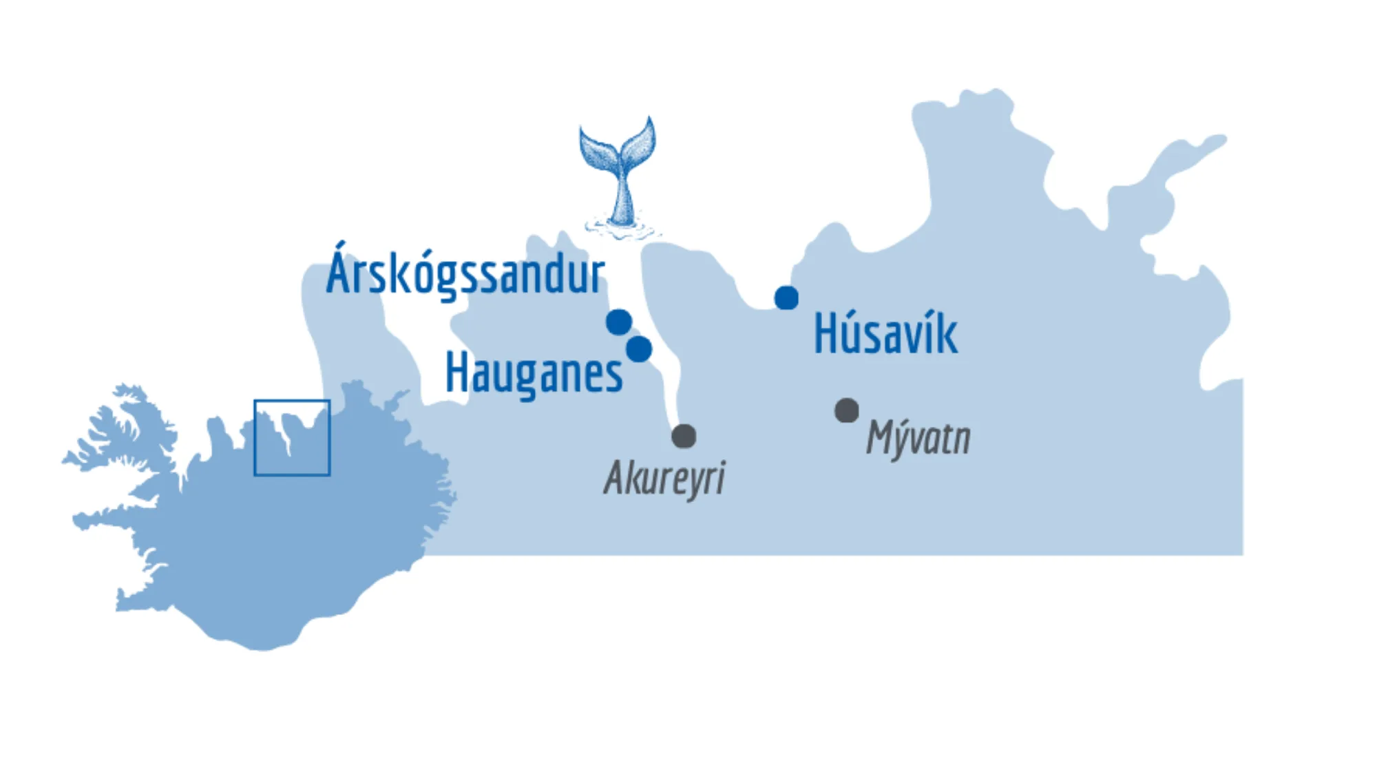 KArte Ausschnitt Island Walbeobachtung in Nordisland Standorte
