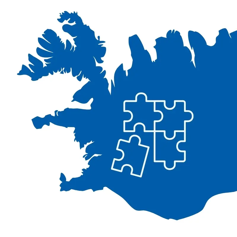 Individuelle Anpassung der Reise mit Katla Travel Islandkarte mit Puzzle Icon steht für Individuelle Reiseplanung