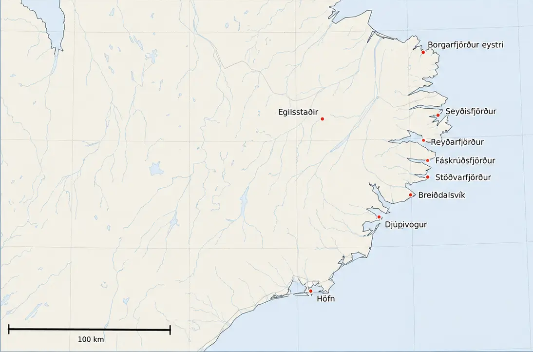 Kartenausschnitt Island Ostisland
