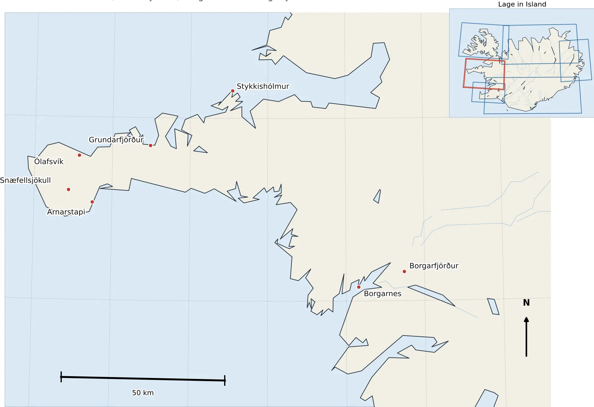 Kartenausschnitt Island Snaefellsnes Borgarfjordur