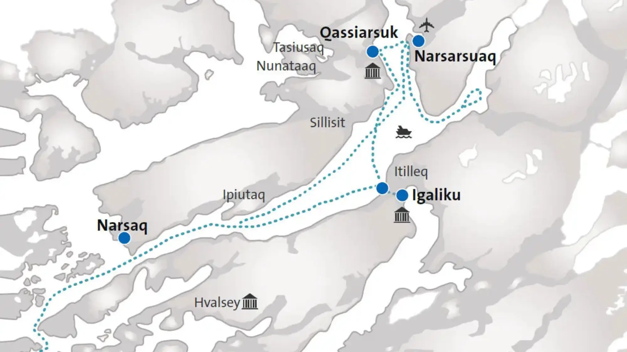 Routenkarte der Reise "Kontrastreiches Südgrönland"
