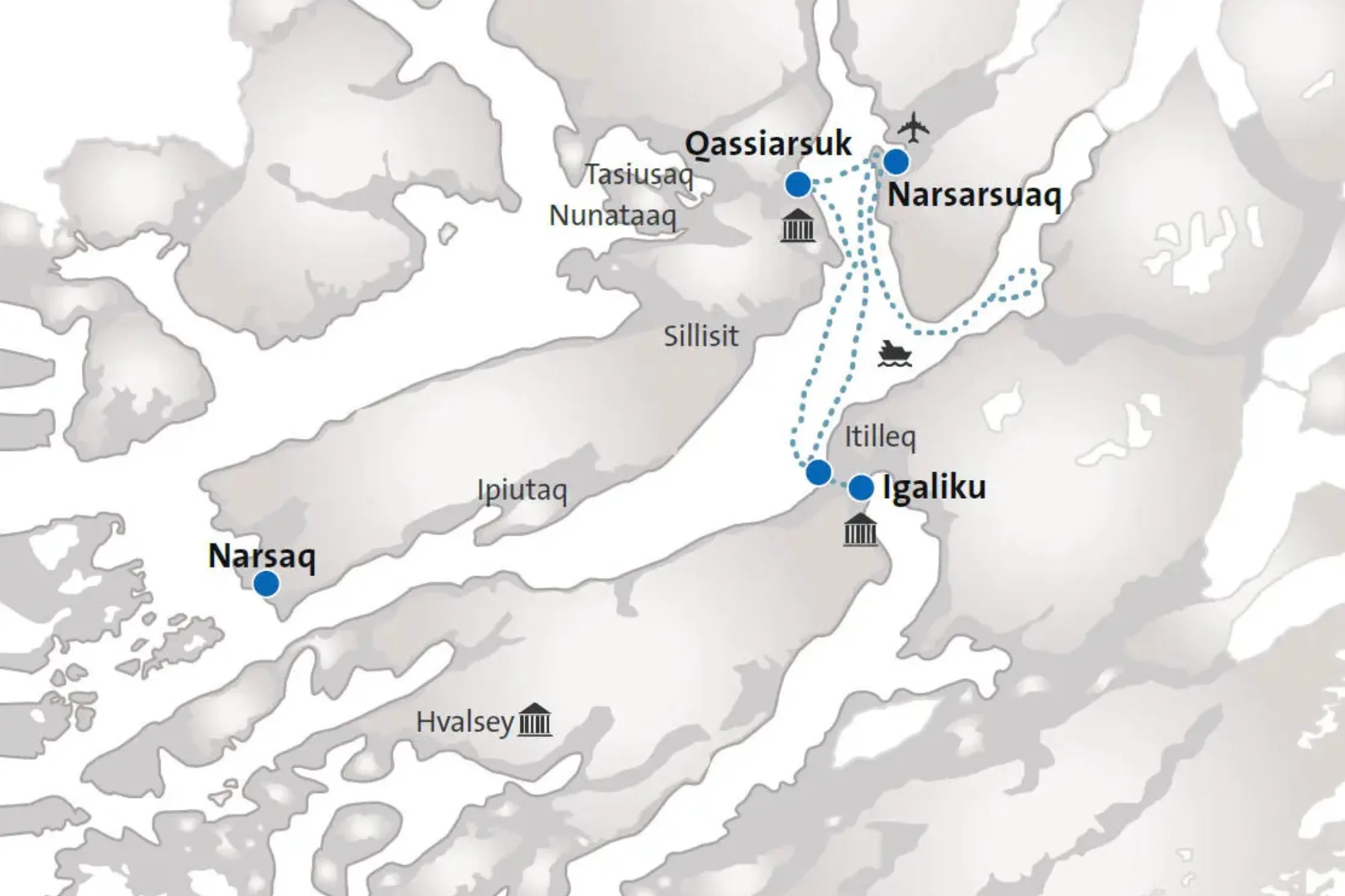Routenkarte: Südgrönland aktiv erleben