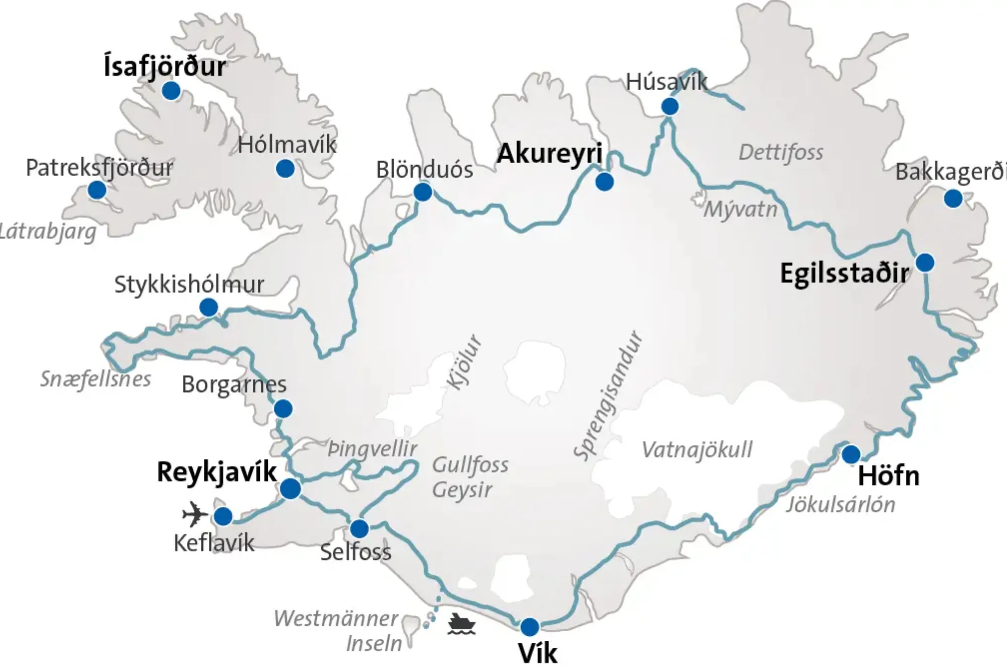 Routenkarte Klassische Island AKTIV FHRR rund um d l