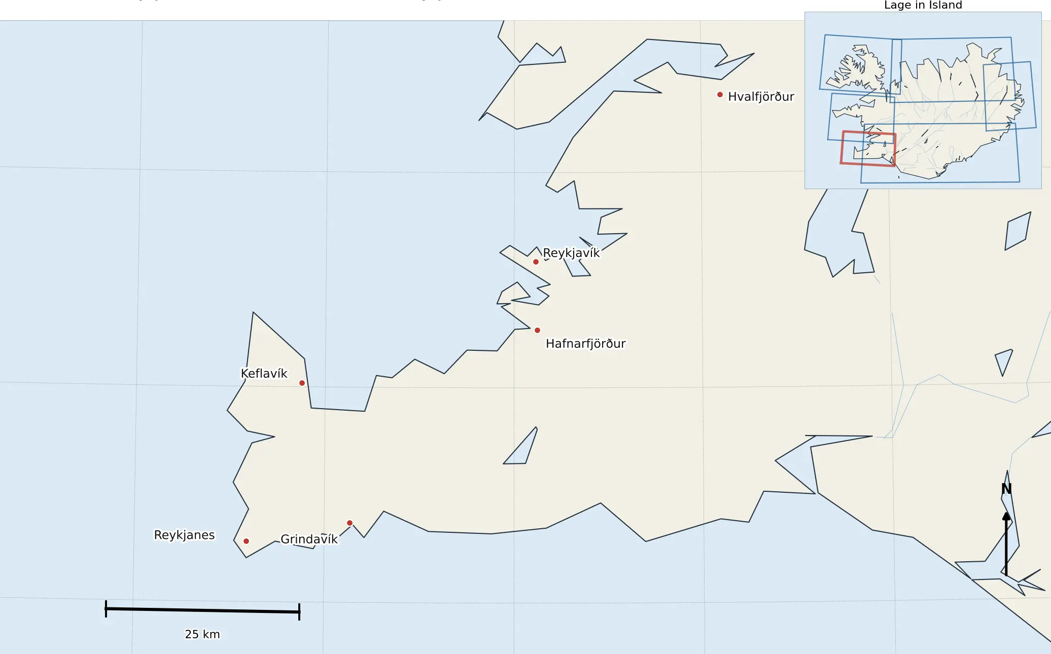 Kartenausschnitt Island Reykjavik Reykjanes