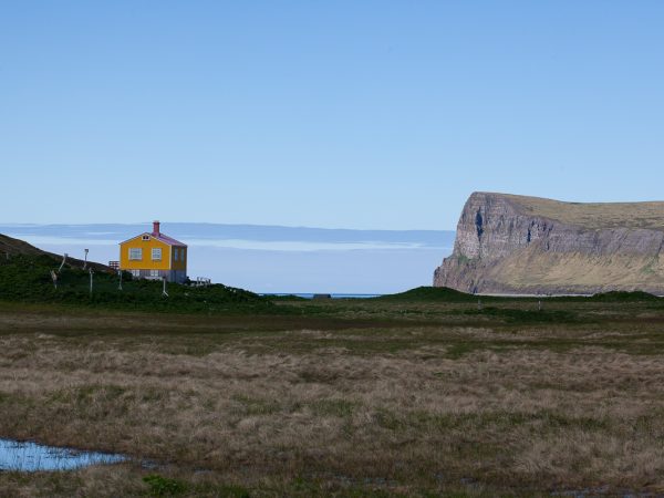 einsames gelbes Häuschen in den Westfjorden in Island